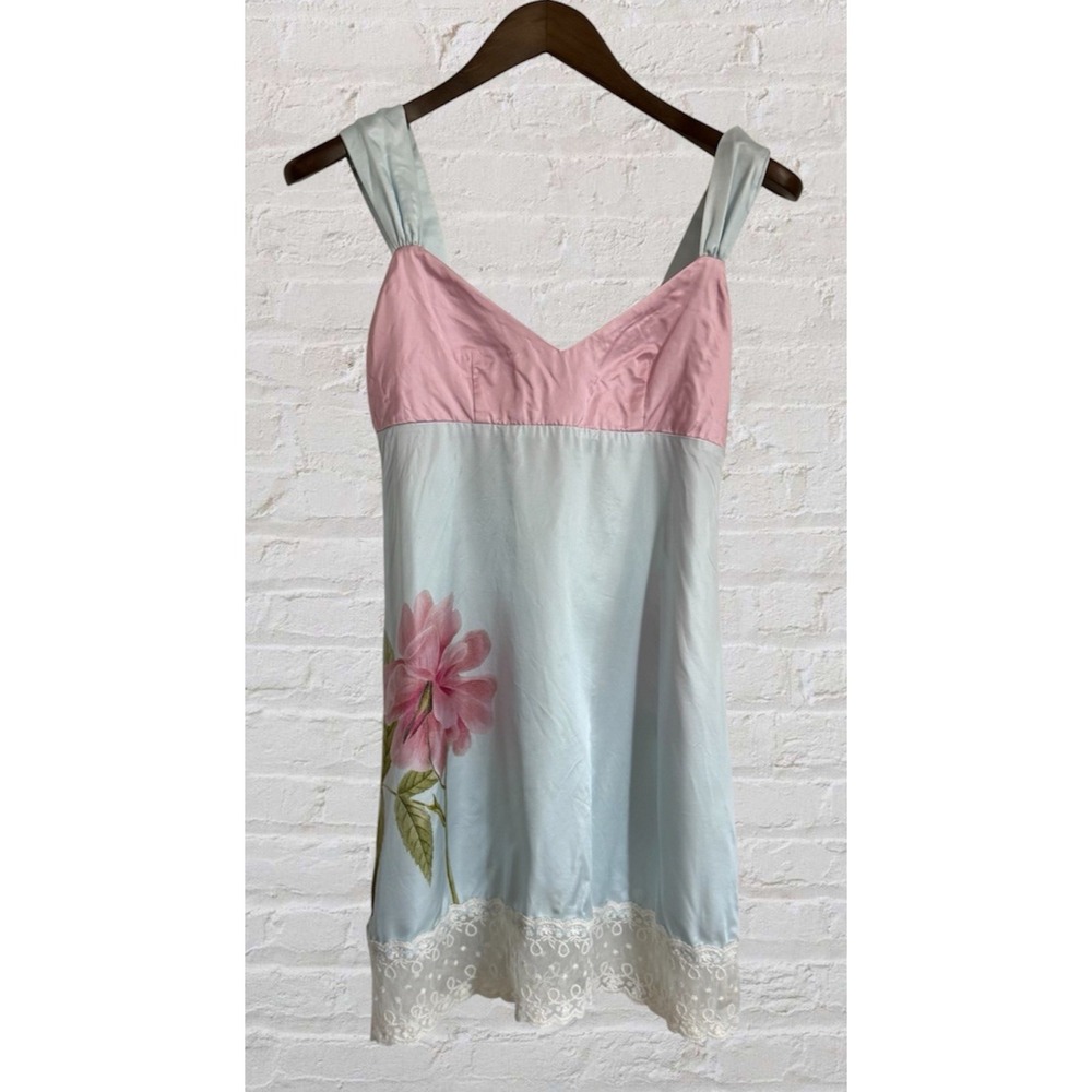 Aston Studio Violet Dress Womens 2 Silky Babydoll Floral Pastel Pink Blue - Picture 3 of 10